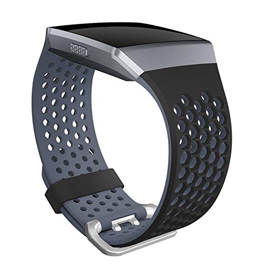 SKYLET For Fitbit Ionic Bands, Soft Silicone Breathable Replacement Wristband for Fitbit Ionic Smart Watch with Buckle (No Tracker)[Black-Gray,Small]