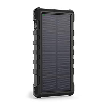 Solar Power Bank, RAVPower 25000mAh Outdoor Solar Phone Charger with 3 USB Ports, External Battery Pack with Micro USB & USB C Inputs, Portable Charger with Flashlight - Shock, Dust & Waterproof