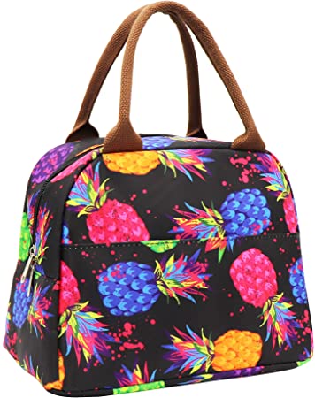 Insulated Lunch Bag Reusable Lunch Box Lunch Cooler Tote Bag for Women Men Adults Work Picnic (Colorful Pineapple)