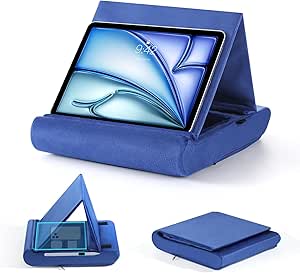 MoKo Tablet Pillow Stand, Laptop Pillow for Lap/Bed/Desk, Foldable Tablet Holder for 12" Tablets, with Pen Loop, Fit for iPad Air 6 2024, iPad Pro 11 2024, Galaxy Tab, E-Reader, Phone, Book, Blue