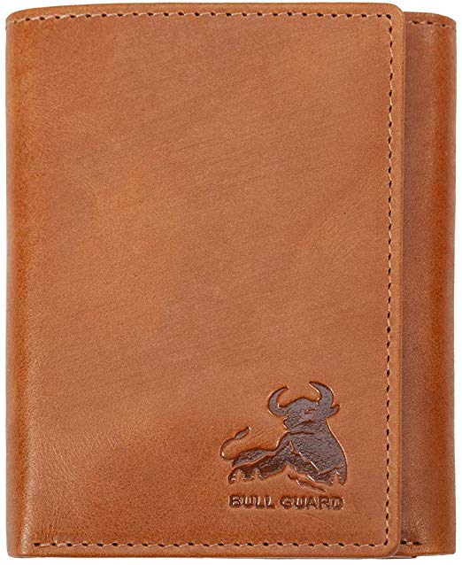 Bull Guard Trifold Wallet with RFID For Men, Genuine Leather - Card and Cash Holder for Outdoors, Professionals