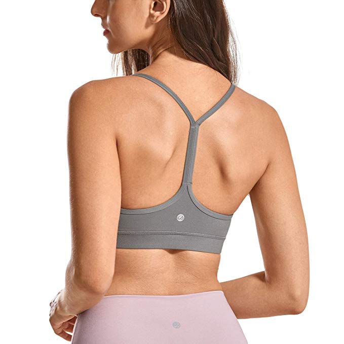 CRZ YOGA Brushed Low Impact Strappy Sports Bra for Women Y Racer Back Spaghetti Strap Yoga Bra Tops with Removable Pads