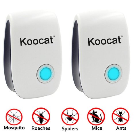 Koocat Ultrasonic Pest Control Repeller Repels Mice, Rats, Spiders, Roaches, Ants, Flies, Bugs, Rodents, Insects, with the Latest High-Effective Ultrasonic Technology, [Free Night Light]_Set of 2