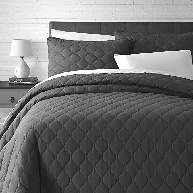 Comfy Bedding Modern Pearl Necklace Pattern Quilted 3-Piece Bedspread Coverlet Set (Grey, King/Cal King)