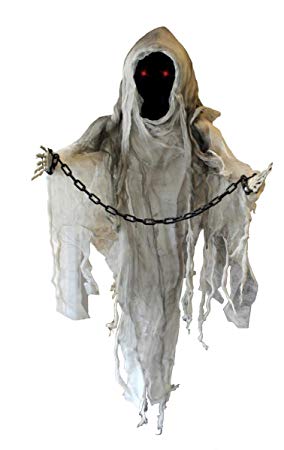 SCARY HALLOWEEN ANIMATRONIC SPECTRE DECORATION - NOISE ACTIVATED HAUNTED GHOST WITH MOTORISED HEAD & ARMS, SCARY SOUND EFFECTS AND GLOWING RED EYES - PERFECT DECORATION FOR HALLOWEEN EVENTS