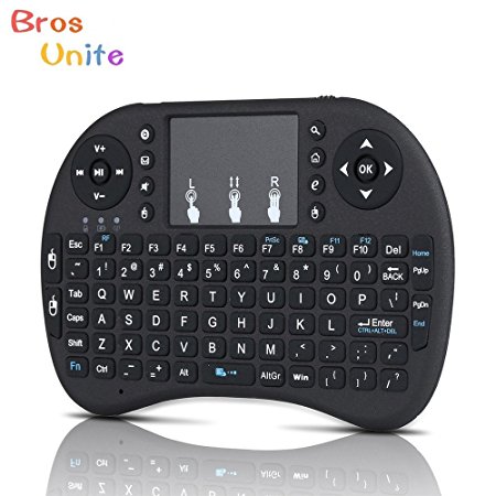 [2017 Latest Keyboard]Bros Unite K8 Mini 2.4GHz Multi-media Portable Wireless Mini Keyboard with Touchpad Combo for Google Android Devices, XBox 360, PC, PAD, PS3, HTPC, IPTV, Smart TV, TV Box (Black)