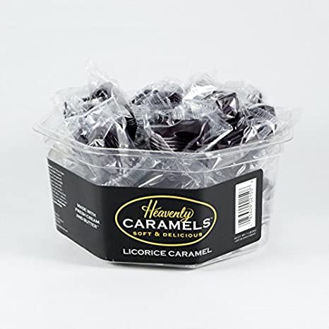 J Morgan Confections Heavenly Caramel | Licorice Flavor | 45 Count Tub | Gourmet Soft and Chewy Butter Caramel Candies | Hand-Crafted Golden Treats