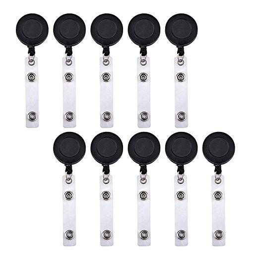 Badge Clips, KinHom Retractable Plastic Reel ID Key Cards Name Tag Holders Alligator Belt Clip with Vinyl Cord for Business Office and School (10 PACK), Black