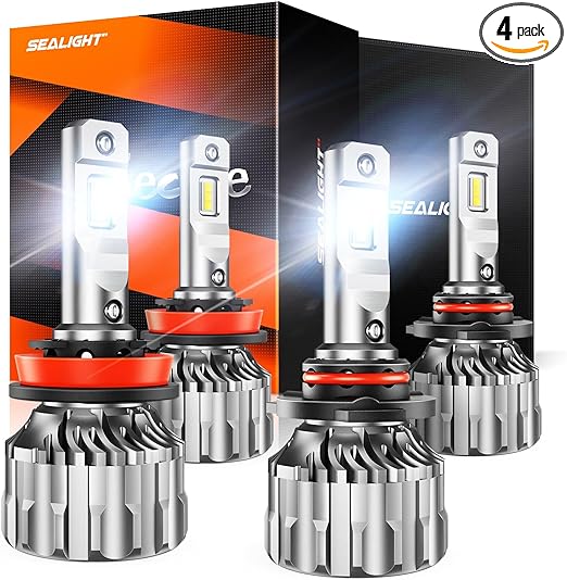 SEALIGHT H11/H9/H8 9005/HB3 LED Bulbs, 600% Super Bright H11 9005 Light Bulbs, 6500K Cool White 44000LM Plug-N-Play Halogen Replace Bulbs With Cooling Fan, Easy Install 9005 H11 Fog Bulbs, Pack of 2