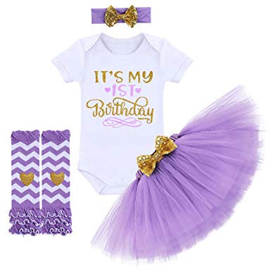 1st / 2nd Birthday Outfit Baby Girl Romper Tutu Skirt Bowknot Headband 4pcs Set