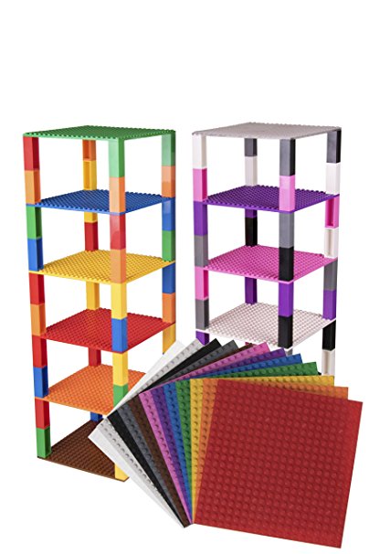 Premium Rainbow Stackable Base Plates - 12 Pack 6" x 6" Baseplate Bundle with 120 Rainbow New and Improved 2 X 2 Stackers - Compatible with All Major Brands - Tower Construction