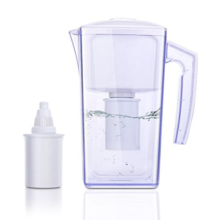 OXA 8 Cup Alkaline Water Filter Pitcher with 2 longevity Filters, 2.5L large capacity cool water bottle,BPA-Free，white
