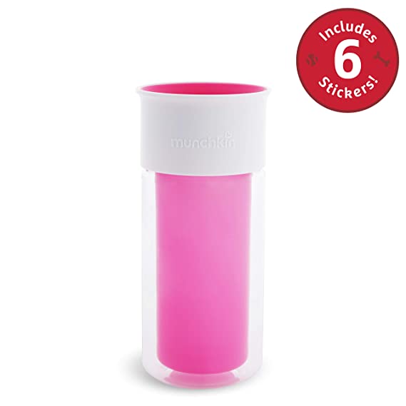 Munchkin Miracle 360 Insulated Sippy Cup, Includes Stickers to Customize Cup, 9 Ounce, Pink