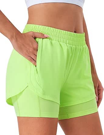 Stelle Women 2 in 1 Running Shorts High Waisted Athletic Shorts Gym Workout Shorts with Liner Zipper Pockets