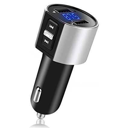 iBeek Bluetooth FM Transmitter, Bluetooth Car Kit Wireless In-Car Mp3 Player Receiver Radio Adapter with Dual Port USB Car Charger 5V/2.4A