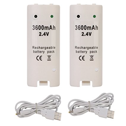 OSAN 2x Capacity 3600mAh Rechargeable Battery for Nintendo Wii Remote Controller with Charging Cable Cord