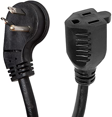 6 Ft Extension Cord with 45° Angled Flat Plug - 16/3 SJTW Low Profile Durable Black Indoor Cable