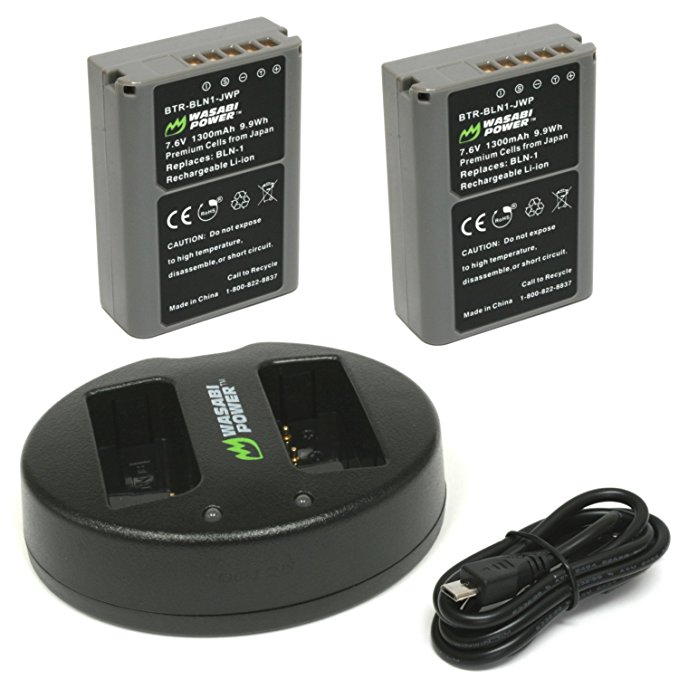 Wasabi Power Battery (2-Pack) and Dual USB Charger for Olympus BLN-1, BCN-1 and Olympus OM-D E-M1, E-M5, PEN E-P5