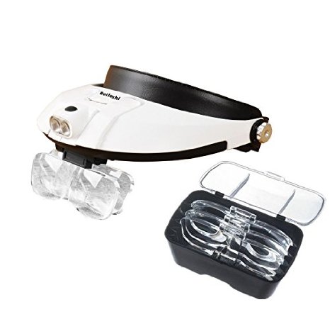 Beileshi Handsfree Head Mount Magnifier with Detachable LED Head Lamp - 5 Replaceable and Interchangeable Magnifying Lenses Come in Different Magnification Power
