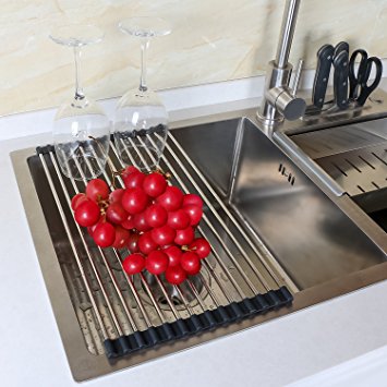 Lifewit Dish Drainer Over Sink Roll-Up Dish Drying Rack 304 Stainless Steel Multipurpose Countertop Draining Rack