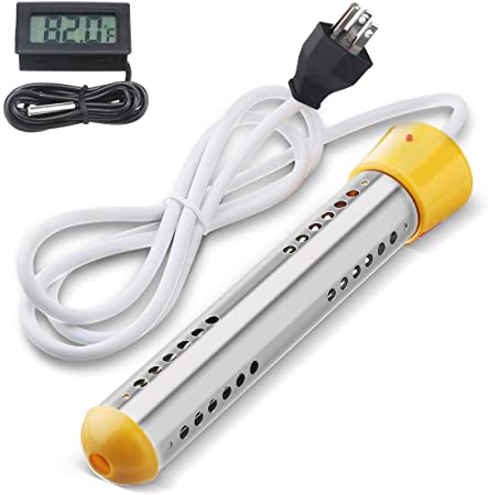 OUTERDO Immersion Water Heater,Electric Submersible Immersion Water Portable Heater with Stainless-Steel Guard and Digital LCD Thermometer,Great for Bathtub,Inflatable Pool,Fully Immersed While Using