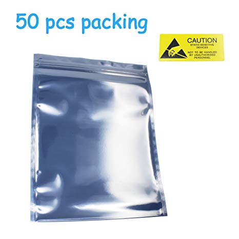CW-Mart Resealable Antistatic Ziplock ESD Shielding Bags 50 Pcs (15x20cm/5.9X7.9inch) Anti Static for 3.5" HDD SDD Electronic Device