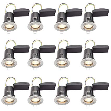 12 x Brushed Chrome Fire Rated Fixed LED Downlights