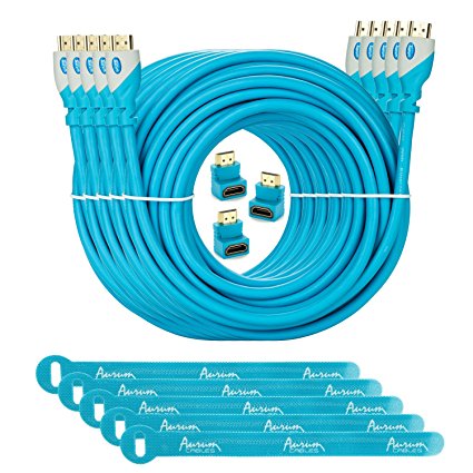 Aurum Pro Series - Pack of 4 High Speed HDMI Cable (35 Ft) [Latest Version] - 35 Feet - With Three 90 Degree Angle Adapter and Velcro Cable Ties - 4 Pack