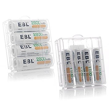 EBL 4 Counts 2800mAh AA with 4 Counts 1100mAh AAA Ni-MH Rechargaeble Batteries