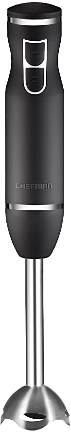 Chefman Immersion Stick Hand Blender Includes Stainless Steel Shaft & Blades, Powerful 300 Watt Ice Crushing 2-Speed Control One Hand Mixer, Soft Touch Grip - Black