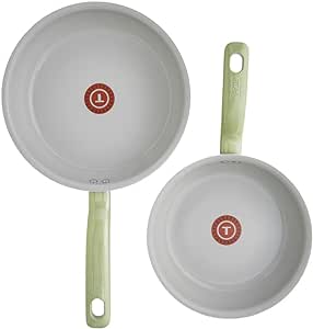 T-fal Recycled Ceramic Nonstick Cookware Set 2 Piece Oven Safe 350F Pots and Pans, Cookware Green