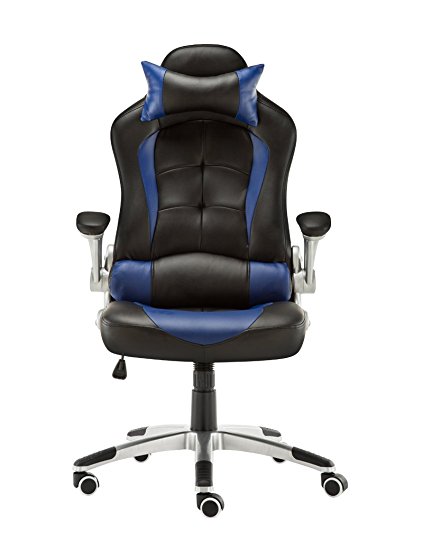 JL Comfurni Gaming Chair Ergonomic Swivel Executive Office Chair High Back Heavy Duty Home Office Computer Desk Chair Faux Leather Rocking Racing Chair (Black & Blue)