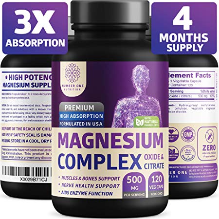 N1N Premium [3X Absorption, Vegan] Magnesium Complex, Powerful Supplement for Sleep, Leg Cramps, Muscle Recovery & Relaxation, Formulated for Women & Men - Pure, Non-GMO, 120 Veggie Capsules