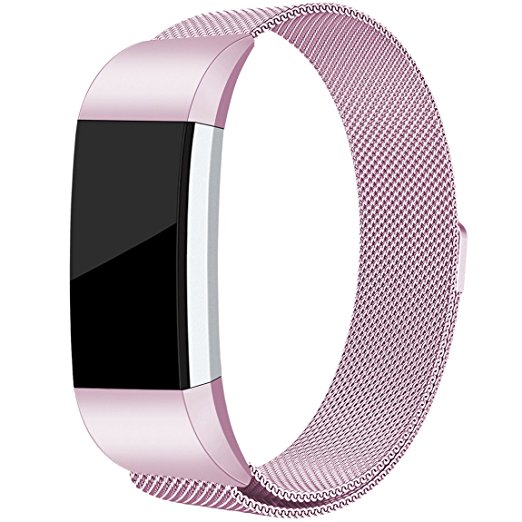 For Fitbit Charge 2 Bands, Maledan Stainless Steel Milanese Loop Metal Replacement Accessories Bracelet Strap with Unique Magnet Lock for Fitbit Charge 2 HR Large Small, Silver, Black, Gold, Rose Gold