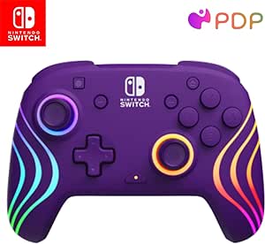 PDP Afterglow Wave Wireless Pro Controller for Nintendo Switch/OLED Model with Customizable LED Lighting (Purple)