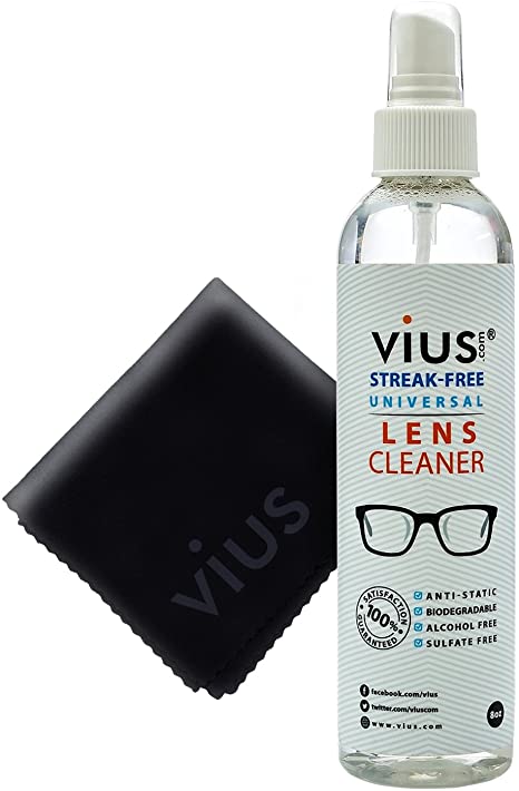 Lens Cleaner – vius Premium Lens Cleaner Spray for Eyeglasses, Cameras, and Other Lenses - Gently Cleans Bacteria, Fingerprints, Dust, Oil (8oz)