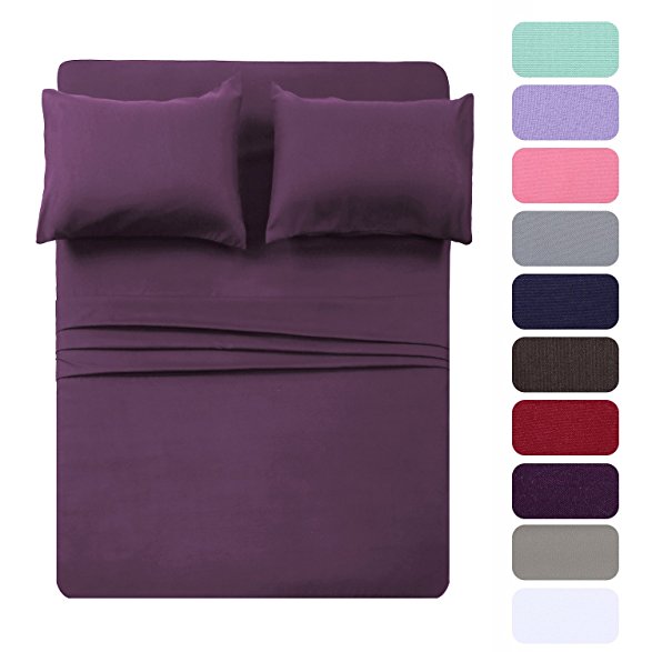 Twin Size Sheet Set - 4 Piece Set(Twin,Purple),100% Brushed Microfiber 1800 Luxury Bedding,Hypoallergenic,Soft & Fade Resistant.