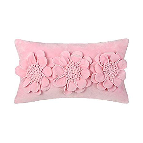 JWH 3D Rose Flowers Accent Pillow Case Super Soft Fabric Cushion Cover Home Sofa Bed Living Room Office Chair Car Travel Decor Pillowslip Gift 12 x 20 Inch Pink