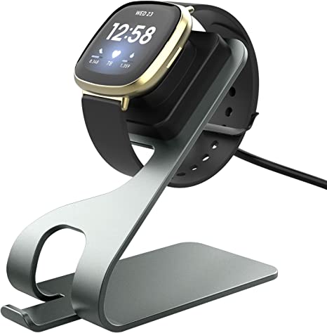 MoKo Magnetic Charger Stand Compatible with Fitbit Versa 3/Fitbit Sense Smartwatch, Aluminum Charging Dock Station with 4.9FT USB Replacement Cable, Space Gray