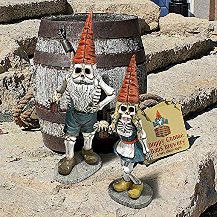 Zombie Gnome - Bavarian Oktoberfest Skeleton Gnome Hans & Gerta Set - Garden Gnome Statue