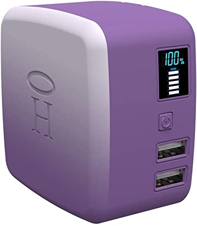 Halo Portable Phone Charger Power Cube 10,000mAh - Innovative Car Charger Power Bank with Dual USB Compatible Charging Ports, Built-in Charging Adapters - Purple Ombre (801107083)