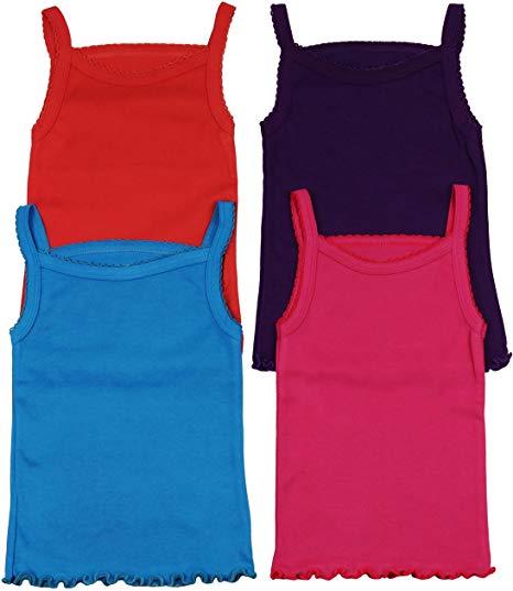 ToBeInStyle Girl's 4 Pack Ruffle Hem Spaghetti Strap Tank Tops