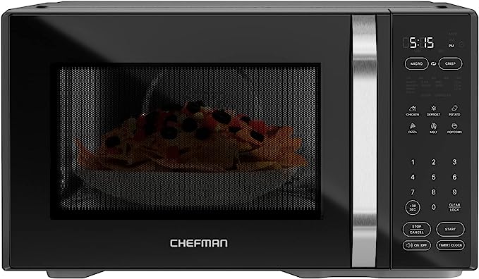 Chefman MicroCrisp Digital Microwave Oven, Unique “Cook and Crisp” Power Combo Dual-Cook Function, 1000W Microwave   1500W Crisper, 1.1 Cu Ft, 6 Touch Presets, Digital Display, Stainless Steel Handle