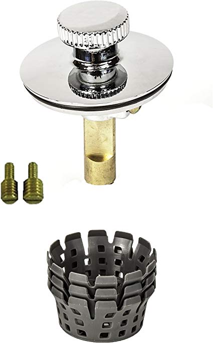 PF WaterWorks PF0951-CH TubSTRAIN Universal Lift n Turn (Twist Close) Bath Tub/Bathtub Stopper Includes 3/8" and 5/16" Fittings with Hair Catchers/Strainers (3 Nos) to Eliminate Drain Clogs, Chrome