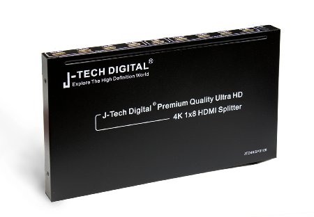 J-Tech Digital JTD4KSP0108 Premium Quality Ultra HD 4K 1x8 HDMI Splitter High Resolutions up to 4Kx2K, 12-Bit Deep Full HD/3D