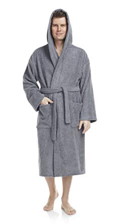 Arus Men's Classic Hooded Bathrobe Turkish Cotton Terry Cloth Robe