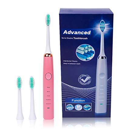 Sonic Electric Toothbrush Deep Clean As Dentist Rechargeable Sonic Toothbrush with 2 Minutes Timer,5 Brushing Modes,2 Replacement Heads,IPX7 Waterproof for Shower (Pink)