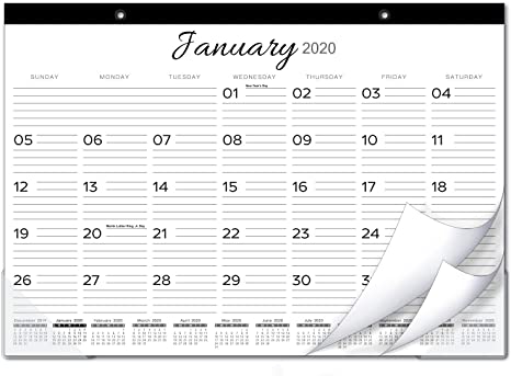 2020-2021 Desk Calendar - 18 Monthly Desk/Wall Calendar 2-in-1, 17" x 12", January 2020 - June 2021 with Corner Protectors, Ruled Blocks - Black & White