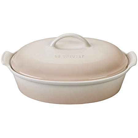 Le Creuset Heritage Meringue Stoneware 4 Quart Covered Oval Casserole Dish