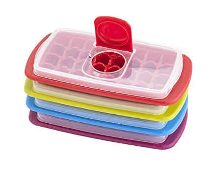 Joie Mini Ice Cube Tray with Lid and Flip & Fill Tabs, Assorted Colors